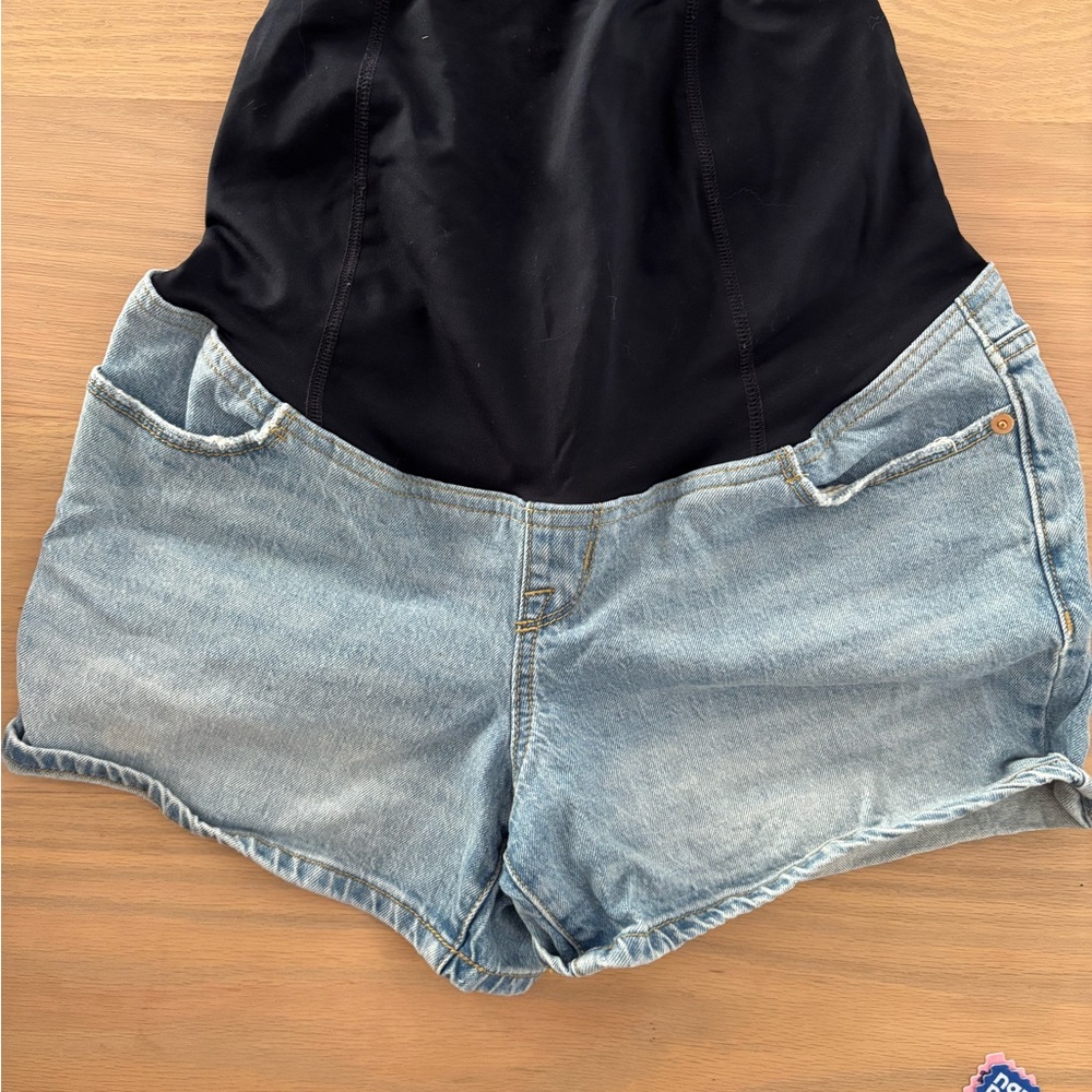 Isabel Maternity Black and Blue Jean Shorts